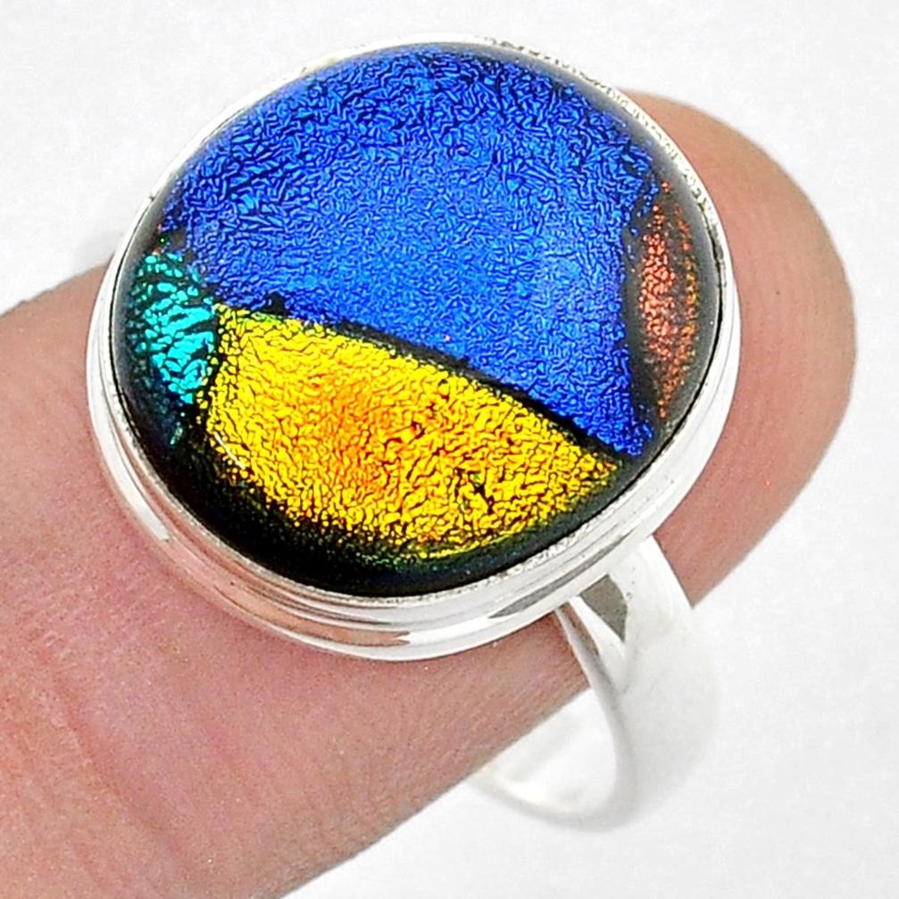 12.34cts solitaire multi color dichroic glass 925 silver ring size 10 u57667