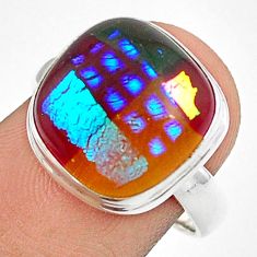 11.42cts solitaire multi color dichroic glass 925 silver ring size 7 u28761