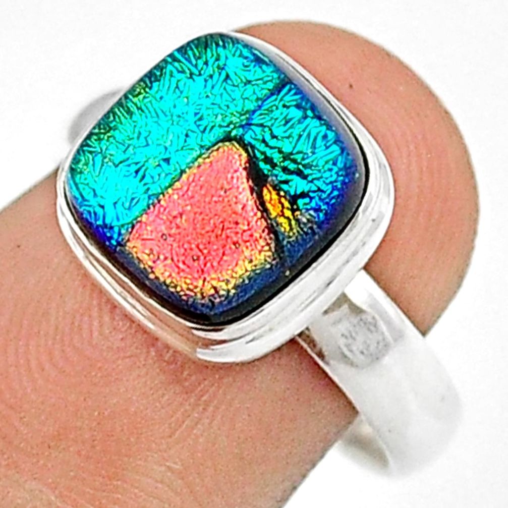 5.51cts solitaire multi color dichroic glass 925 silver cocktail ring size 7 u28773