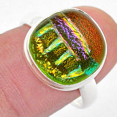 6.54cts solitaire multi color dichroic glass 925 silver ring size 8 u57635