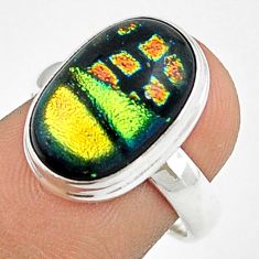 6.62cts solitaire multi color dichroic glass 925 silver ring size 6.5 u28762