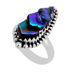 7.84cts solitaire multi color dichroic glass fancy 925 silver ring size 7 n8314