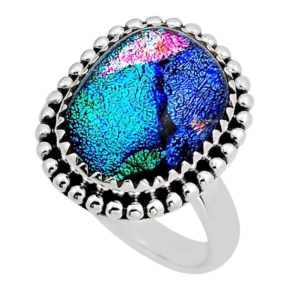 10.99cts solitaire multi color dichroic glass fancy 925 silver ring size 8 n7365