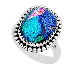 8.89cts solitaire multi color dichroic glass fancy 925 silver ring size 8 y66630
