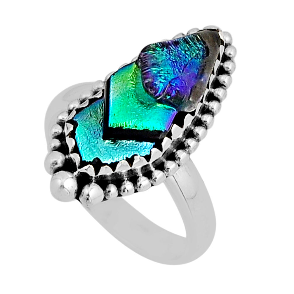 7.40cts solitaire multi color dichroic glass fancy silver ring size 6.5 n8316