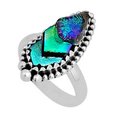 7.40cts solitaire multi color dichroic glass fancy silver ring size 6.5 n8316