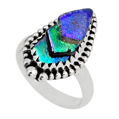 7.58cts solitaire multi color dichroic glass fancy silver ring size 6.5 n8323