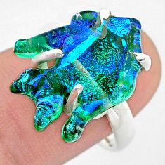 11.46cts solitaire multi color dichroic glass silver fish ring size 7.5 u57717