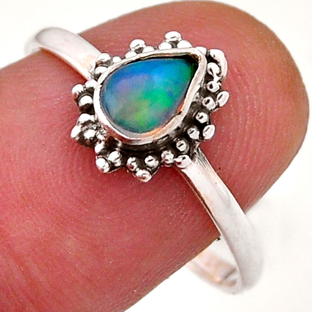 1.41cts solitaire multi color ethiopian opal pear 925 silver ring size 9 n48180