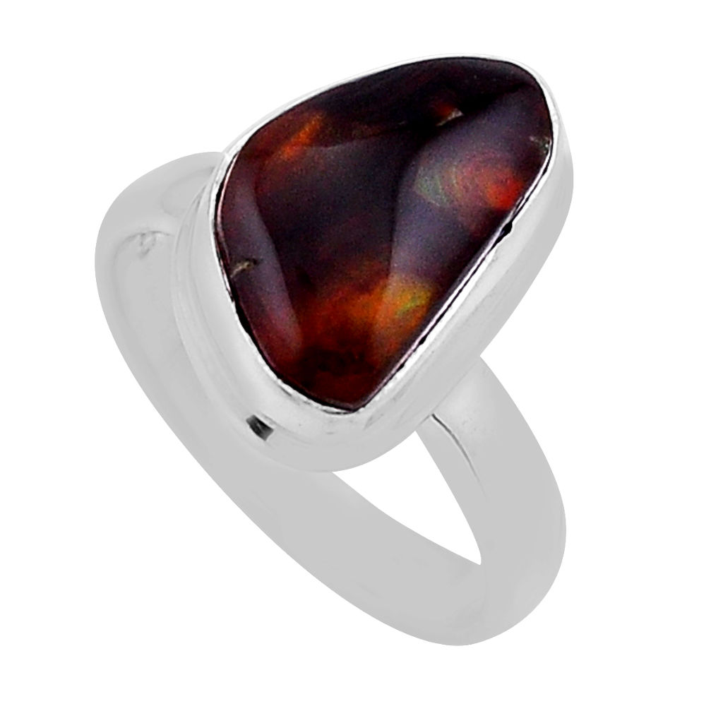 5.47cts solitaire multi color mexican fire agate 925 silver ring size 6.5 n53736