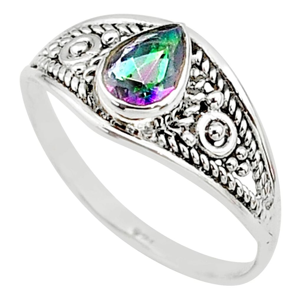 1.32cts multi color rainbow topaz silver graduation handmade ring size 6 t9470