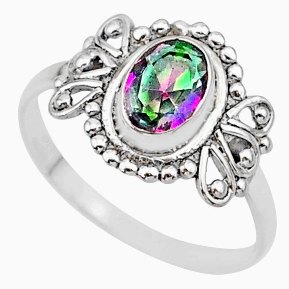 1.57cts solitaire multi color rainbow topaz 925 silver ring size 7 r87257