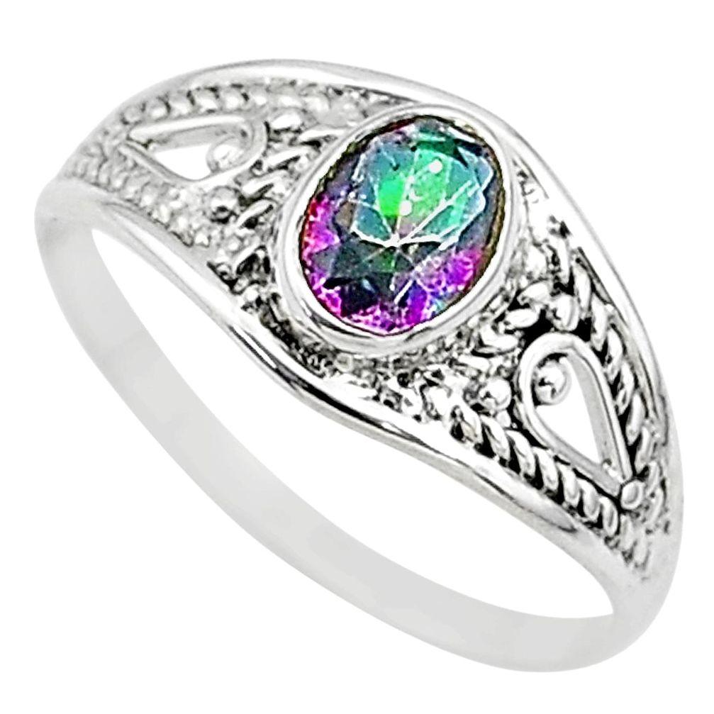 1.42cts multi color rainbow topaz silver graduation handmade ring size 8 t9655