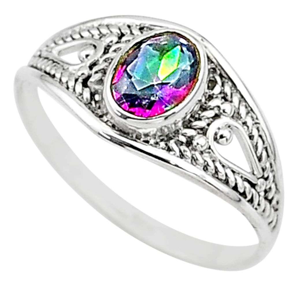 1.56cts multi color rainbow topaz silver graduation handmade ring size 8 t9657