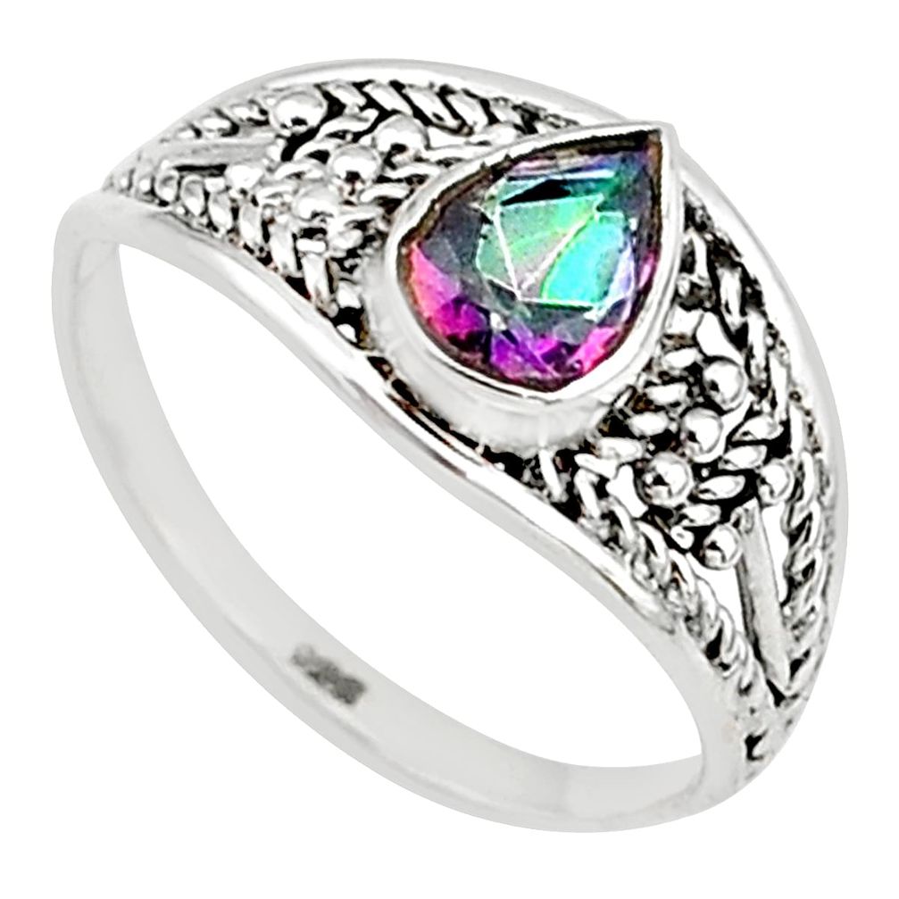 1.43cts multi color rainbow topaz graduation handmade ring size 5.5 t9547