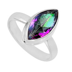 5.64cts solitaire multi color rainbow topaz marquise silver ring size 7 y65979