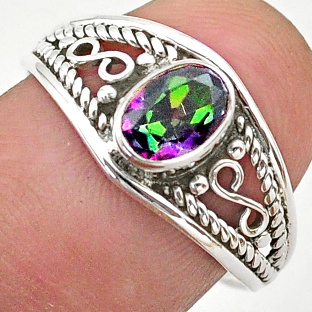 1.57cts solitaire multi color rainbow topaz oval 925 silver ring size 8 t40159