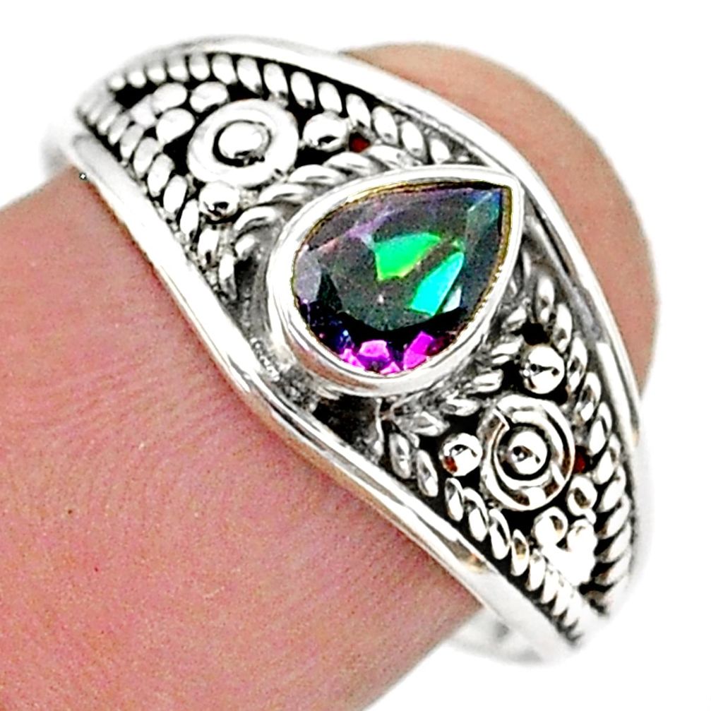 1.35cts solitaire multi color rainbow topaz pear 925 silver ring size 9 t39996