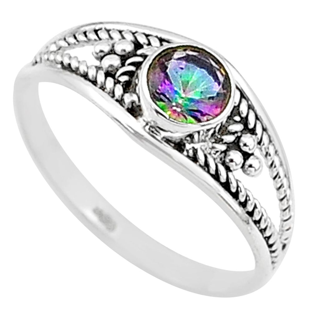 0.74cts multi color rainbow topaz round graduation handmade ring size 7 t9327