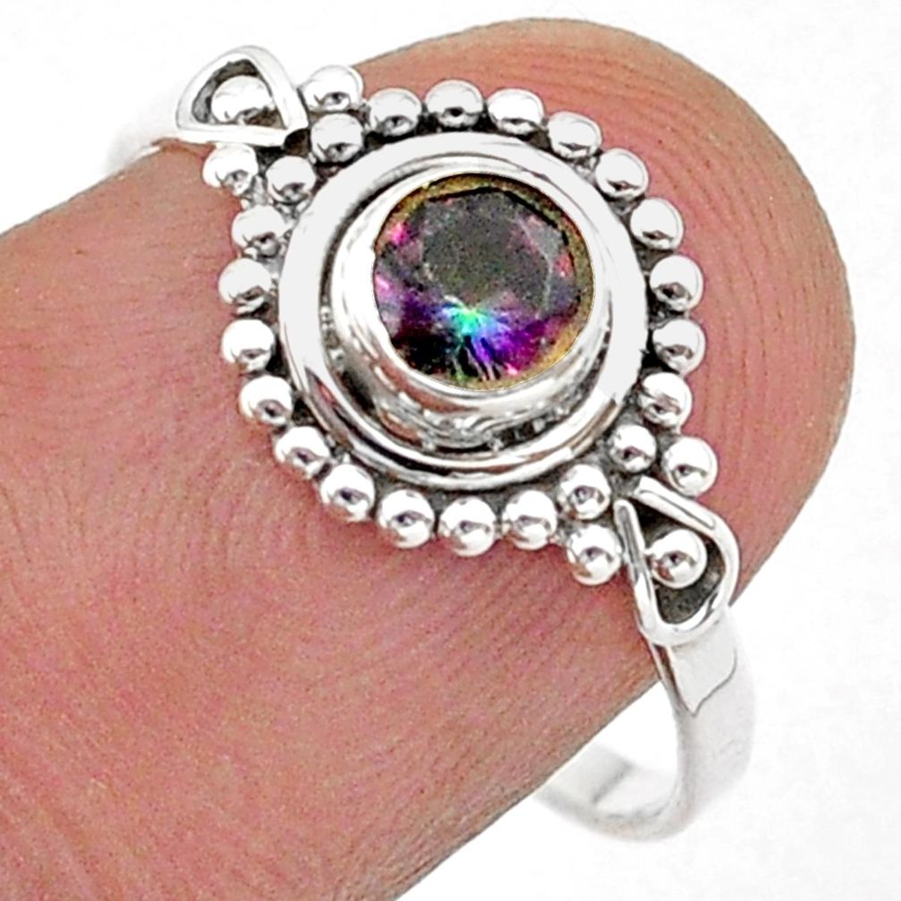 0.80cts solitaire multi color rainbow topaz round 925 silver ring size 8 t40027