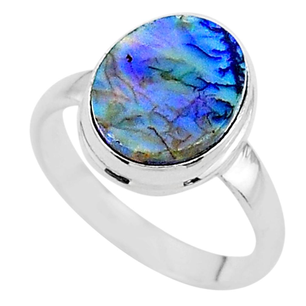 3.64cts solitaire multi color sterling opal 925 silver ring size 7 t13556