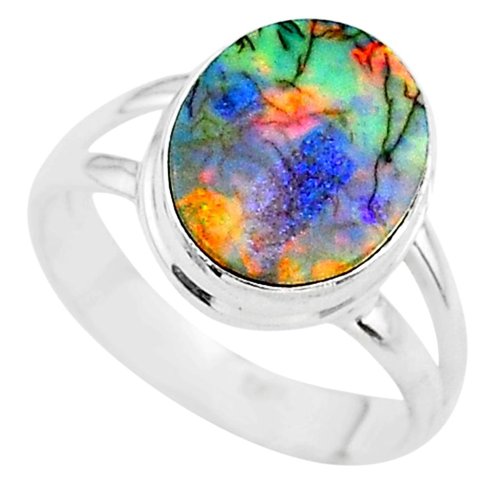 3.06cts solitaire multi color sterling opal 925 silver ring size 7 t13573