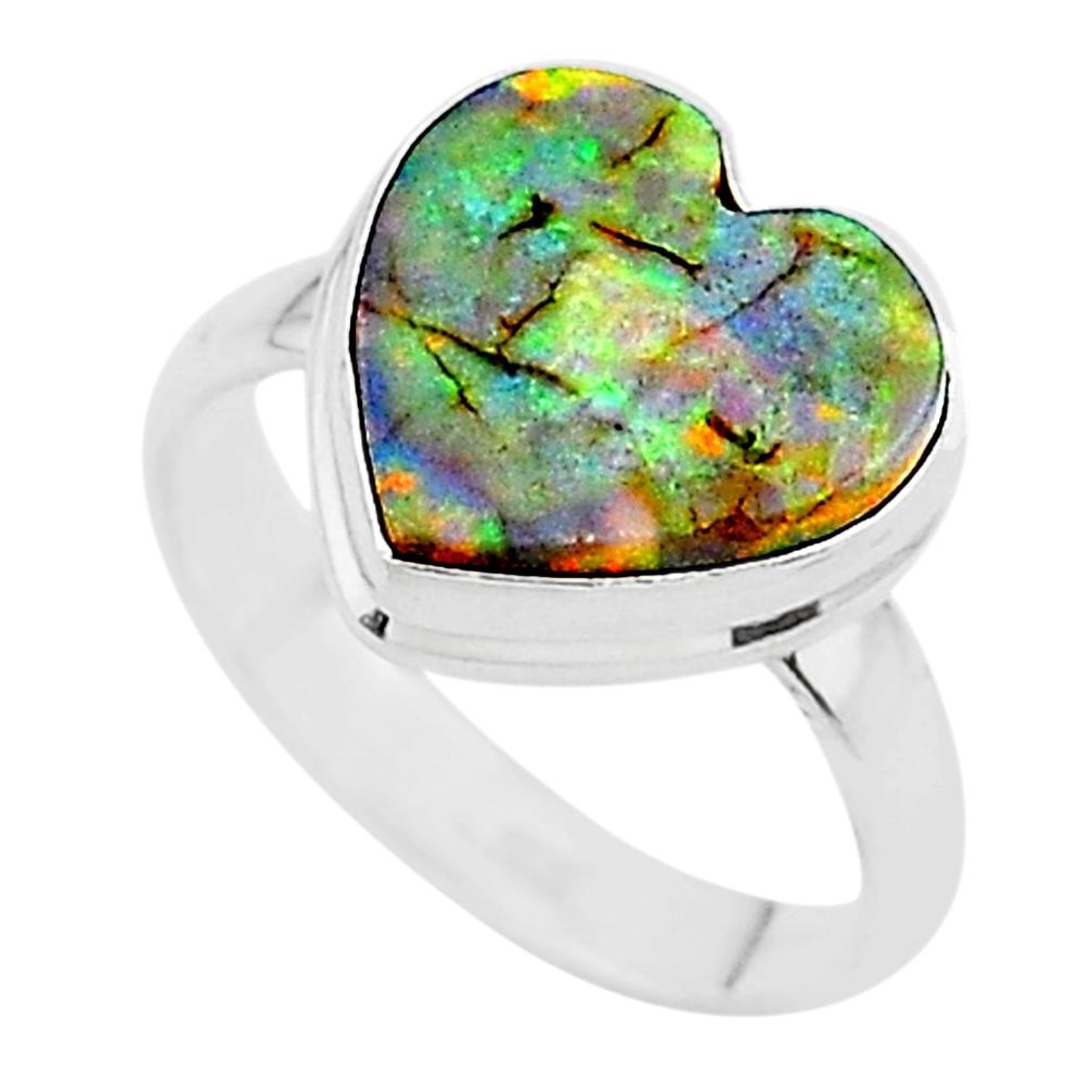 3.51cts solitaire multi color sterling opal 925 silver ring size 7 t13611