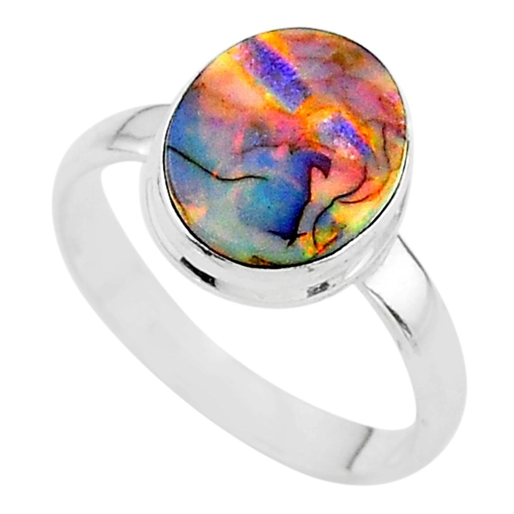 3.21cts solitaire multi color sterling opal 925 silver ring size 9 t13543