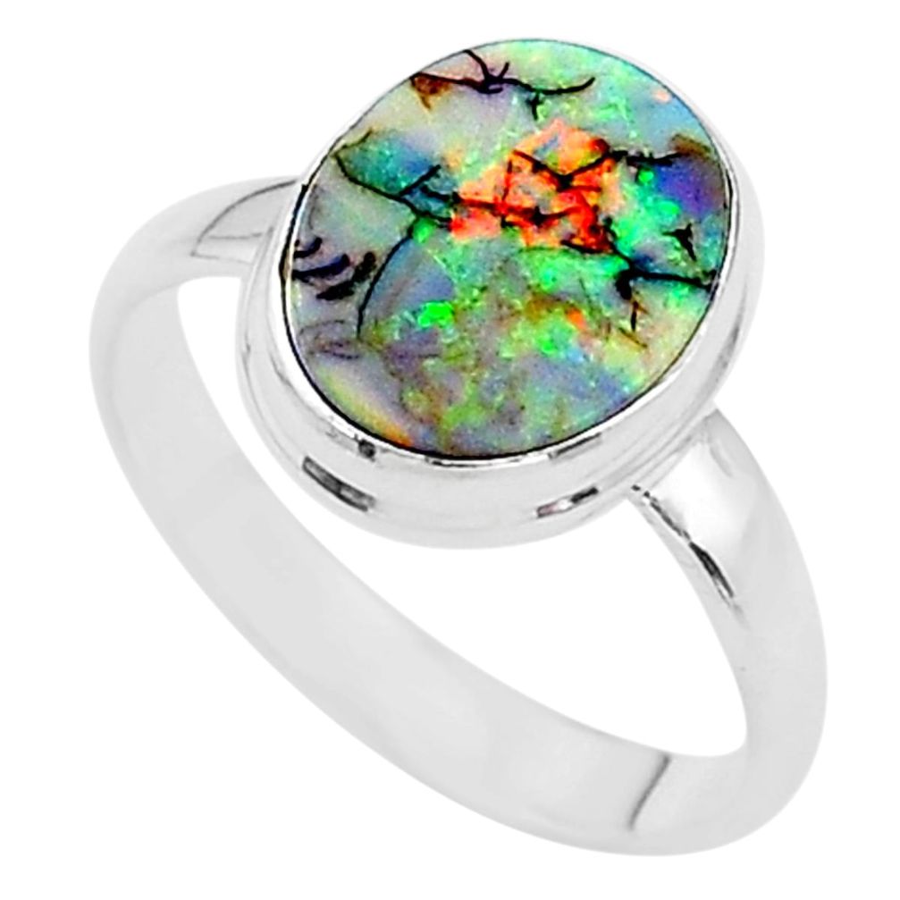 3.64cts solitaire multi color sterling opal 925 silver ring size 8.5 t13546