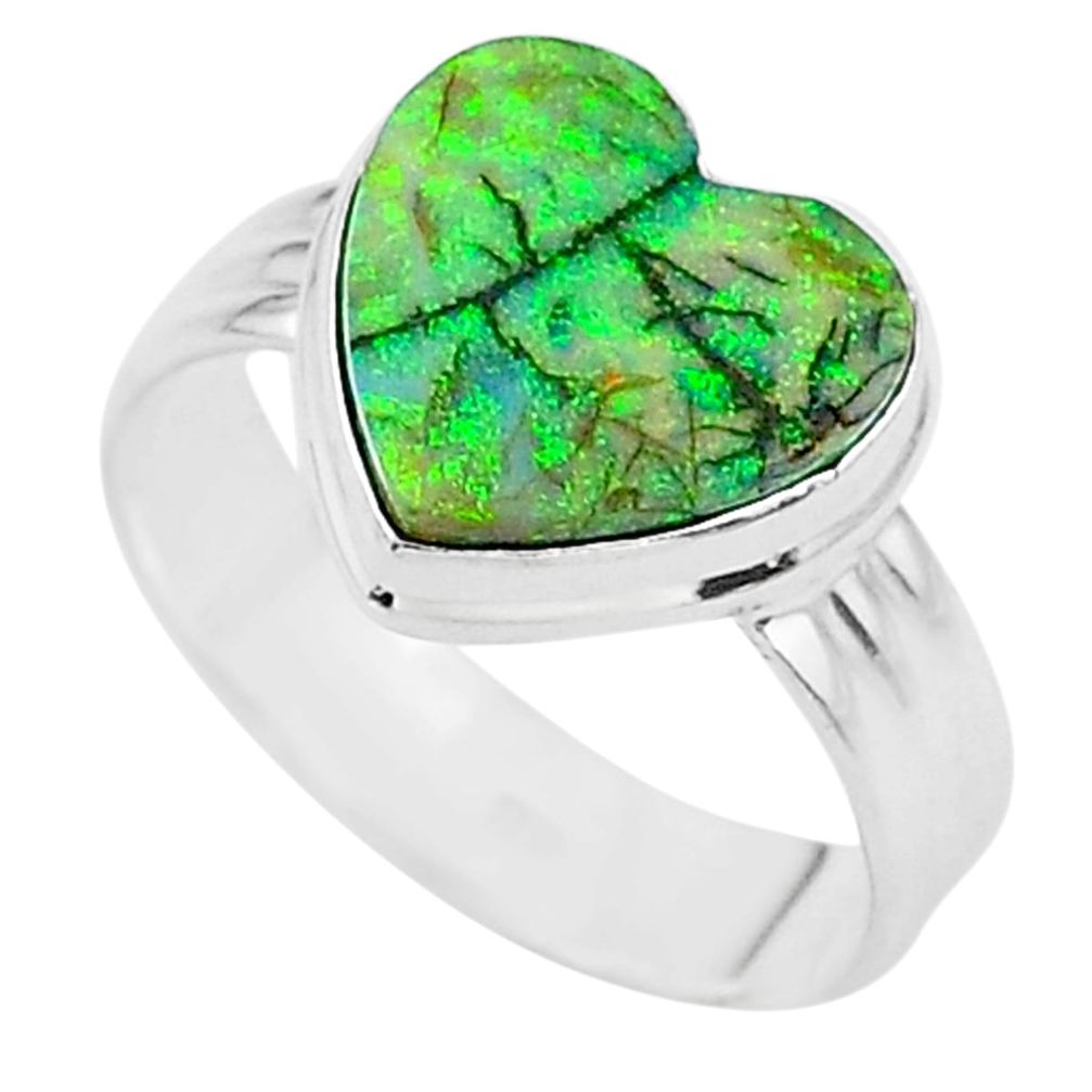 3.93cts solitaire multi color sterling opal 925 silver ring size 9.5 t13616