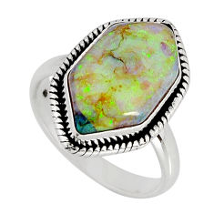 4.02cts solitaire multi color sterling opal hexagon silver ring size 8.5 y79905