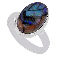 4.42cts solitaire multi color sterling opal oval 925 silver ring size 7 n34255