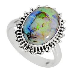 3.10cts solitaire multi color sterling opal oval 925 silver ring size 7.5 y79911