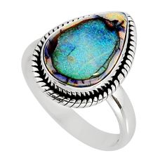 3.13cts solitaire multi color sterling opal pear 925 silver ring size 7.5 y79918