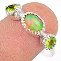 2.92cts solitaire multicolor ethiopian opal peridot silver ring size 8 t90385