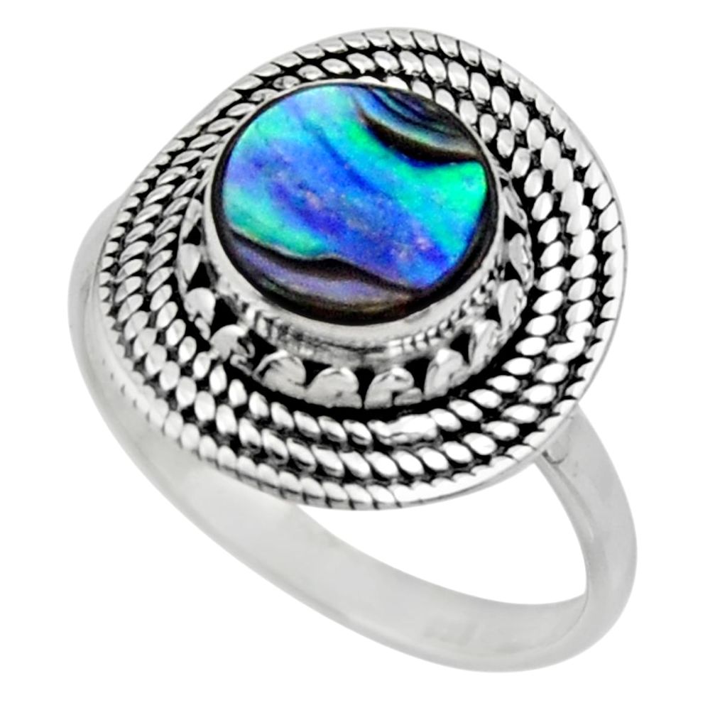 3.10cts solitaire natural abalone paua seashell 925 silver ring size 7.5 r49503