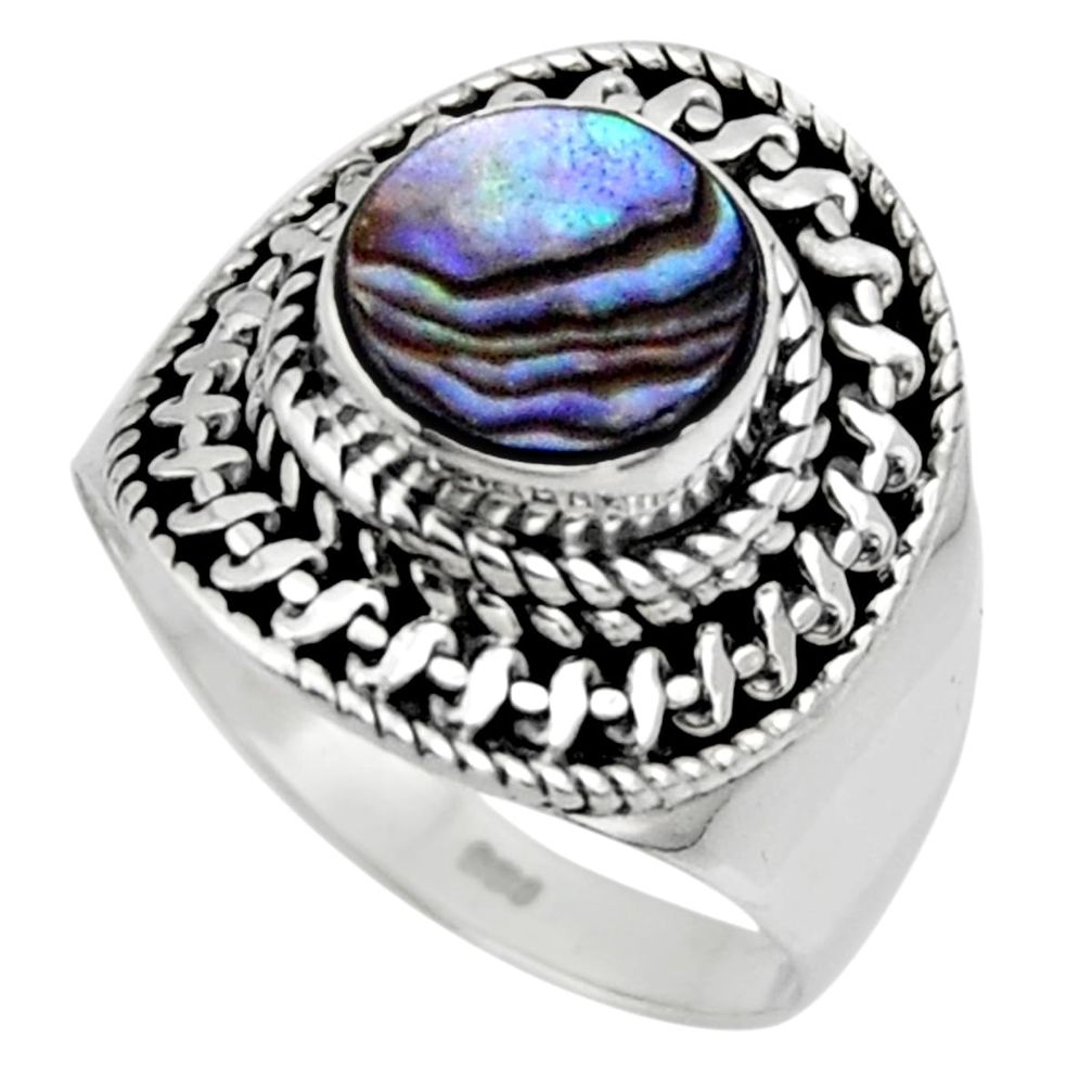 2.60cts solitaire natural abalone paua seashell 925 silver ring size 6.5 r49516