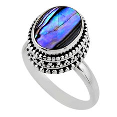 3.91cts solitaire natural abalone paua seashell 925 silver ring size 7.5 r51469