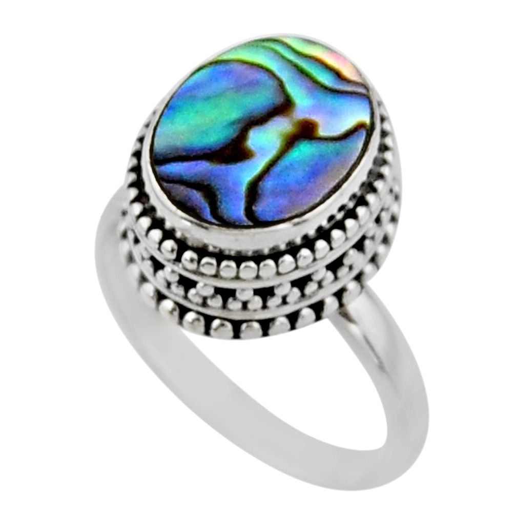 3.75cts solitaire natural abalone paua seashell 925 silver ring size 6 r51474