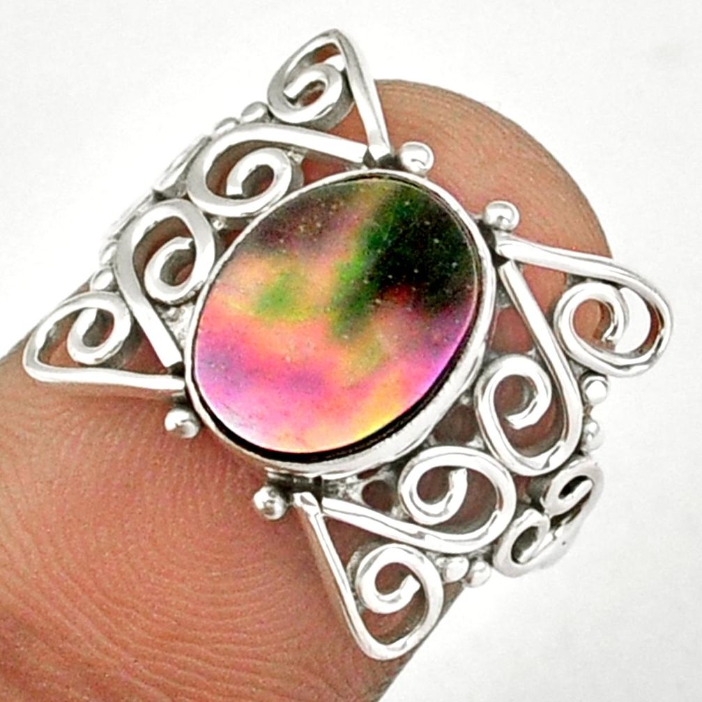 3.09cts solitaire natural abalone paua seashell 925 silver ring size 6 u7769