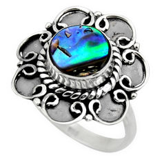 Clearance Sale- 2.96cts solitaire natural abalone paua seashell 925 silver ring size 7 r49520
