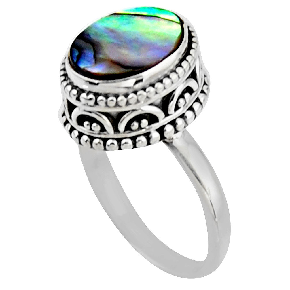 3.75cts solitaire natural abalone paua seashell 925 silver ring size 7 r51450