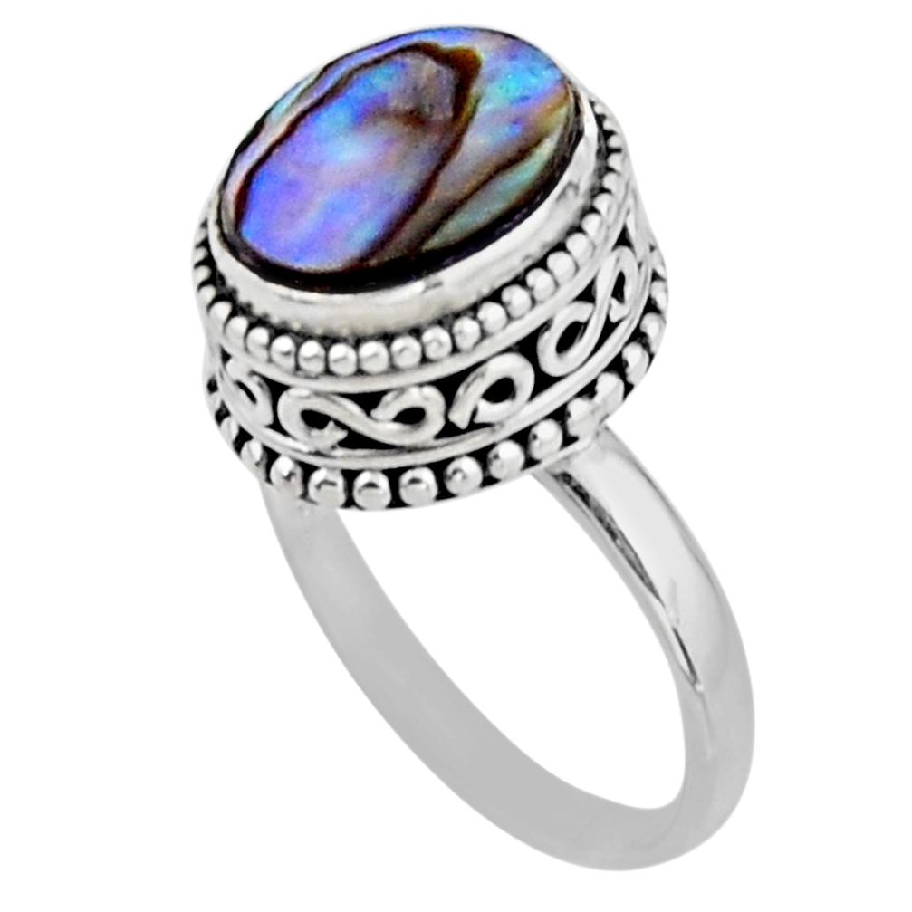 3.75cts solitaire natural abalone paua seashell 925 silver ring size 7 r51451
