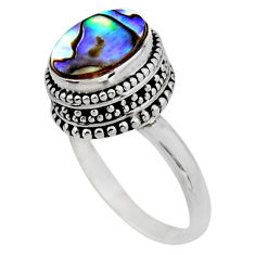 3.91cts solitaire natural abalone paua seashell 925 silver ring size 7 r51457