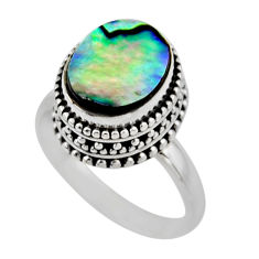 4.02cts solitaire natural abalone paua seashell 925 silver ring size 7 r51475