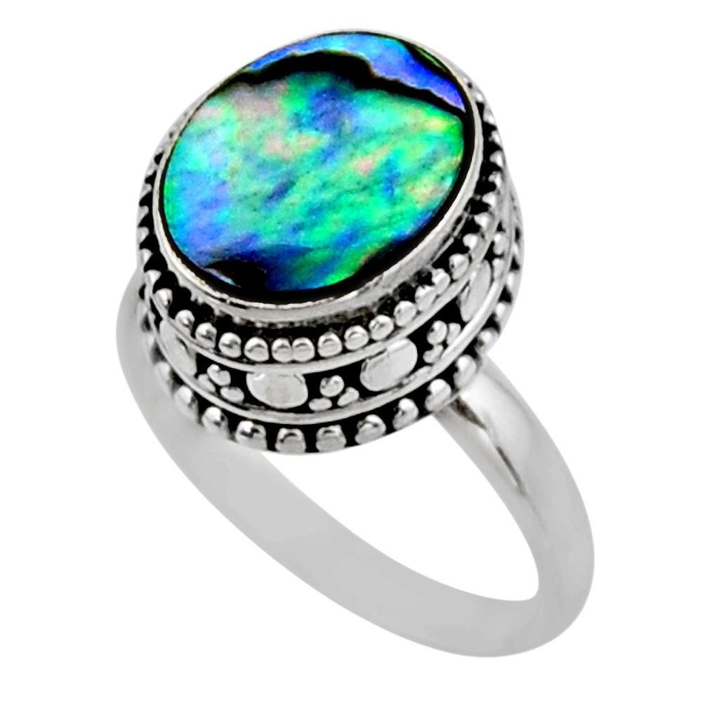 3.91cts solitaire natural abalone paua seashell 925 silver ring size 7 r51478