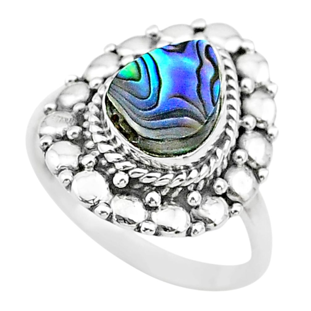 2.35cts solitaire natural abalone paua seashell 925 silver ring size 7 t20069