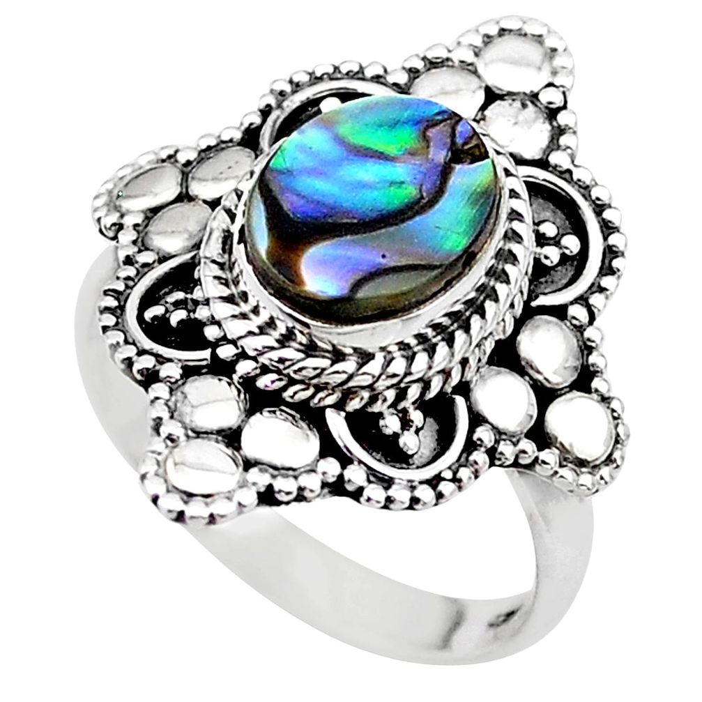 2.33cts solitaire natural abalone paua seashell 925 silver ring size 7 t20268