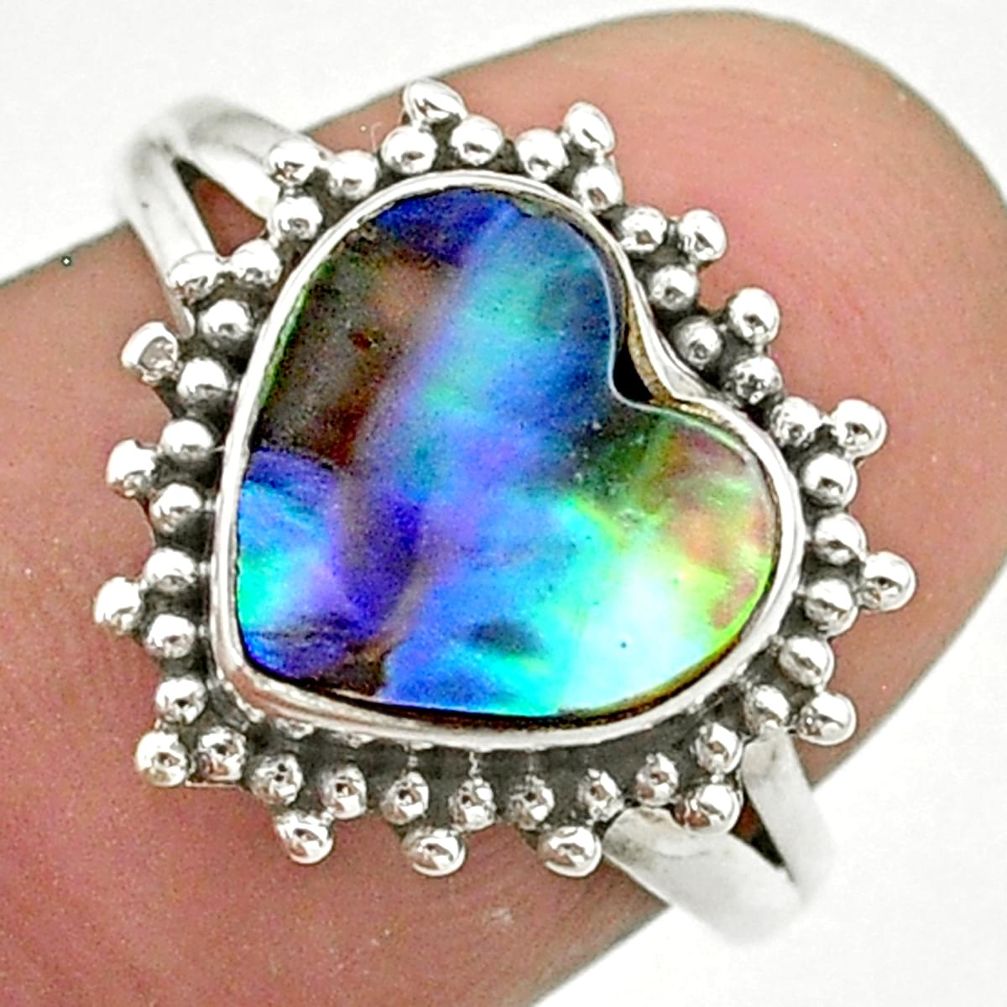 4.18cts solitaire natural abalone paua seashell 925 silver ring size 7 t41616