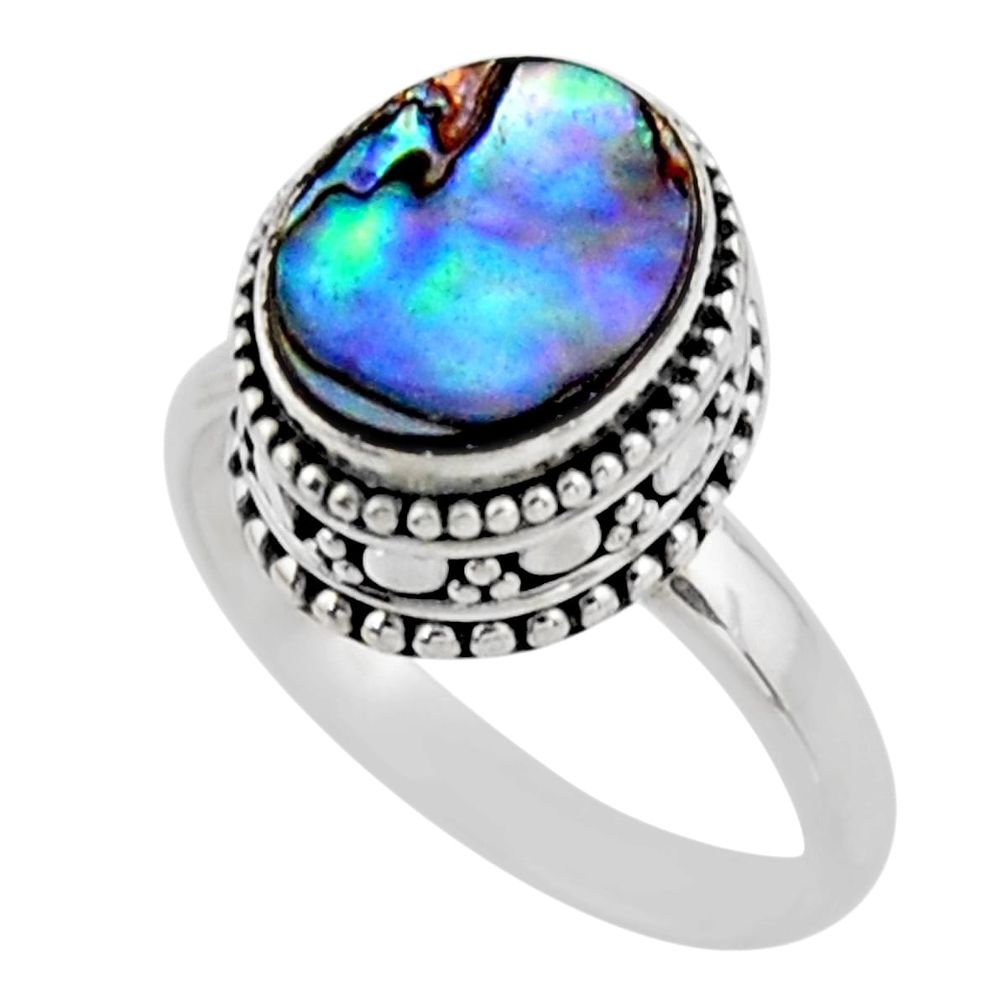 4.21cts solitaire natural abalone paua seashell 925 silver ring size 8 r51470